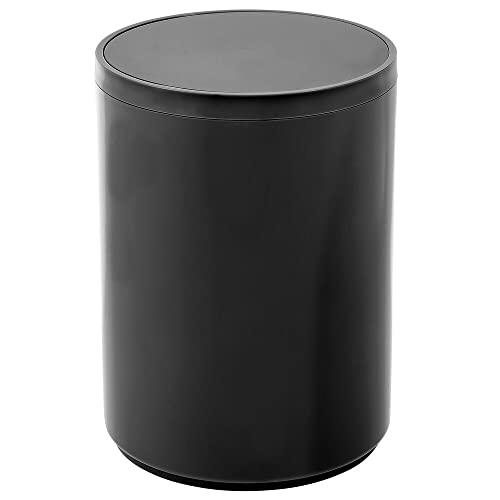 mDesign Swing Lid Bathroom Bin – Small Round Rubbish Bin for Bathroom or Bedroom – Practical Small Waste Bin with Swing Lid – Black