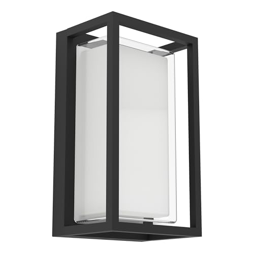 Eglo LED Outdoor wall Light Grottazzolina, Motion Sensor, Rectangular Porch lamp, Outside Lighting, Aluminium Frame in Black, Warm - Neutral - Cool White, IP65