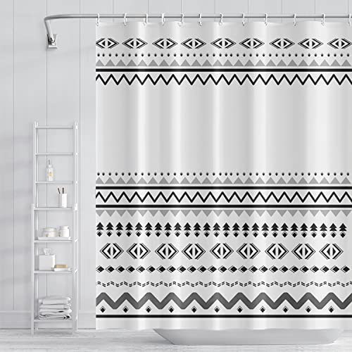 Umpoo Abstract Pattern Bathroom Shower Curtain White Black Stripes Wave Waterproof Polyester Shower Curtains with Hooks Geometric Shower Curtain for Modern Home Decorative, 72x84 Inch