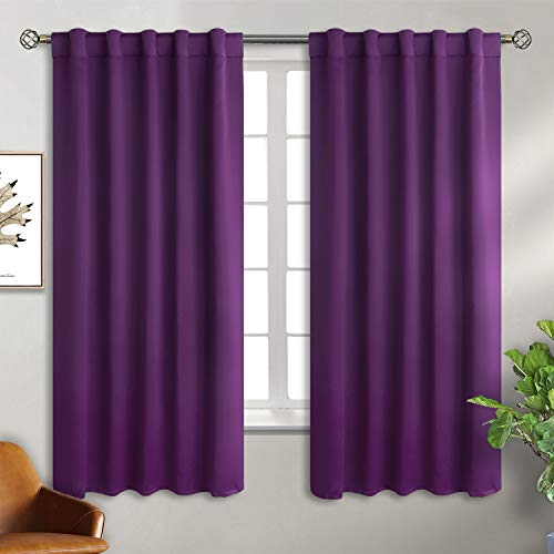 BGment Rod Pocket and Back Tab Blackout Curtains for Bedroom - Thermal Insulated Room Darkening Curtains for Living Room, 2 Window Curtain Panels (42 x 63 Inch, Purple)