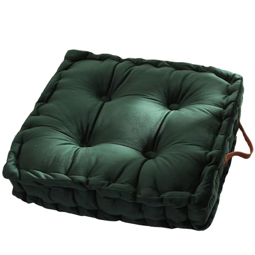 "vctops Square Solid Color Velvet Seat Cushion with Handle Tufted Thicken Chair Pad Tatami Floor Pillow Cushion 16.5""x16.5""x4"" Green"