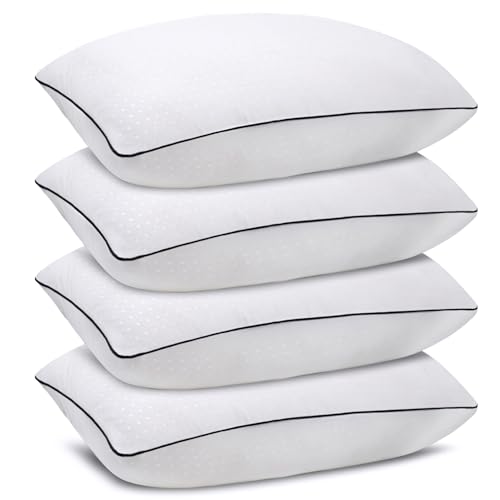 Higoom Standard Size Bed Pillows for Sleeping 4 Pack,Luxury Hotel Pillows,Comfortable and Supportive with Washable Removable Pillowcase Set of 4,Suitable for Stomach,Back and Side Sleepers.
