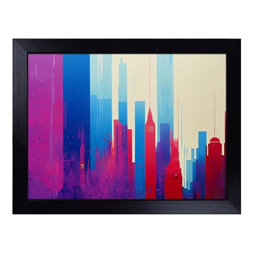 Lap Tray with Bean Bag Cushion, City Skyline Splash Abstract - Handmade in the UK, Raised Wooden Edge, Padded Cushion, Heat-Resistant Wipe-Clean Surface, for Meals, Laptops and Crafts
