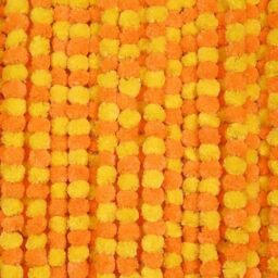 Krati Exports 5 PC - 5 feet Marigold Garland -Indian/American Wedding Party Mantle Decoration, Faux Garlands Wedding Garland, Diwali Decoration, Spring Bush Floral! (Mango & Yellow Mix)