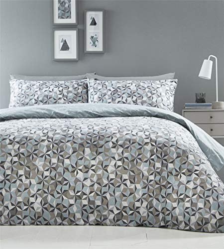 Oracle Goemetric Duvet Cover and Pillowcase Bed Set, Polycotton, Duck Egg, Double