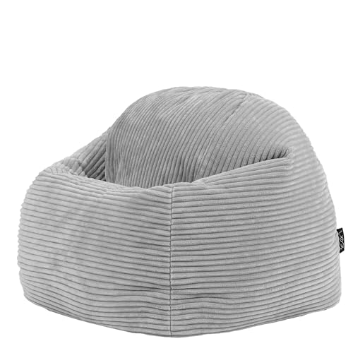 icon Kingston Kids Bean Bag, Corduroy, Grey, Kids Bean Bag Chair with Filling Included for Girls and Boys, Childrens Chair, Beanbags for Children, Playroom Décor, Bedroom Accessories