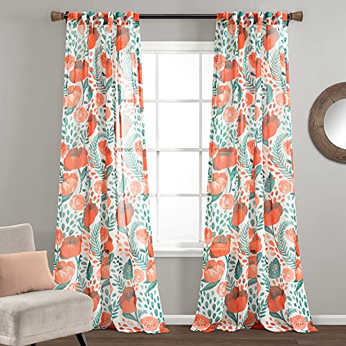 "Lush Decor Pair Poppy Garden Sheer Window Curtain Panels Multi 52X84 Set, 84"" Long x 52"" Wide"