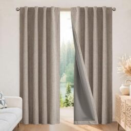 Joydeco 100% Blackout Curtains 90 inches Long Natural Linen Drapes 2 Panels Set Burg for Bedroom Living Room Black Out Darkening Curtain Thermal Insulated Back tab Rod Pocket(52x90 inch,Linen)