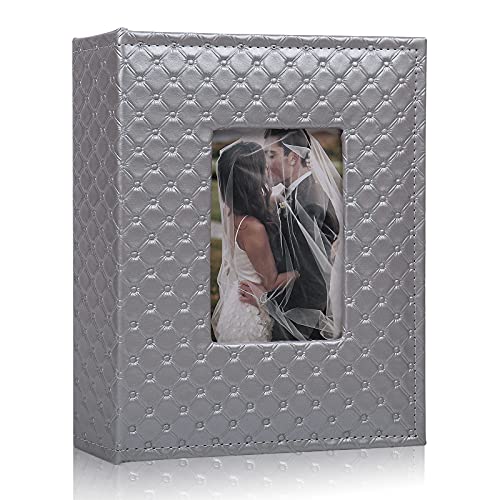 RECUTMS Photo Album 4x6 200 Pockets Leather Cover Wedding Picture Book Gray - DIY Front Window,Horizontal Pocket,Black Inner Page,Large Capacity,Ideal Gift for Birthday Travel Family Anniversary Memory