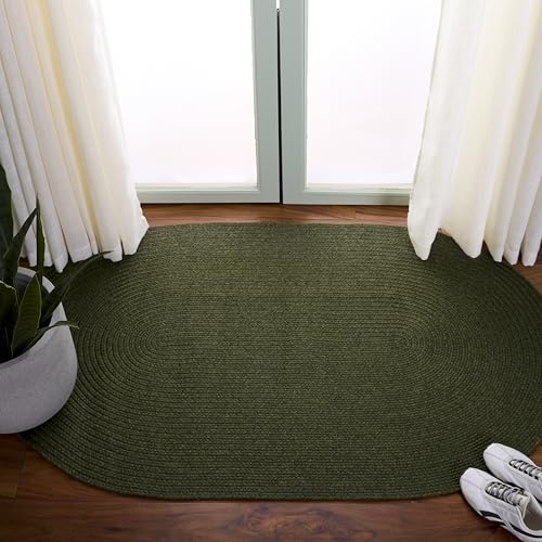 Safavieh Contemporary Rug Living Room, Dining Room, Bedroom - Machine Washable and Reversable - Braided Collection, Short Pile, in Green, 120 x 180 cm