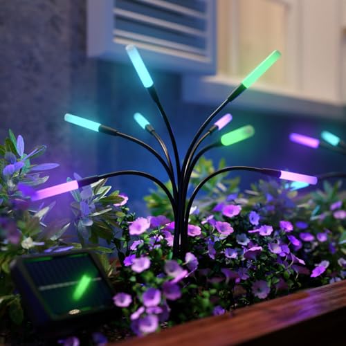 Nanoleaf Solar Garden Lights (2 Pack) with Remote Controller, 8 Warm White/Addressable Multicolour LEDs, Swinging Firefly Design, IP65 Waterproof Outdoor Lights Ideal for Pathway Yard & Patio
