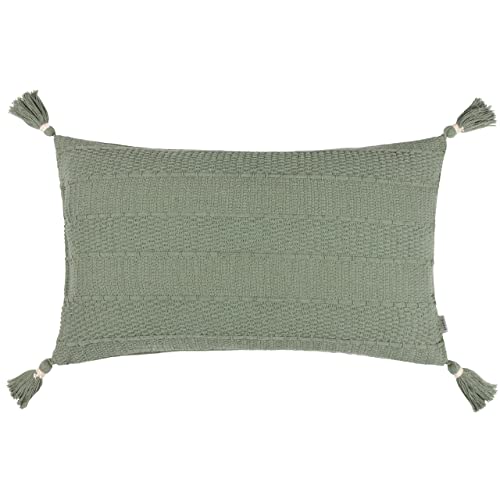 Furn. Yard Caliche Textured Tasselled Cushion Cover – Braided Stripes Cotton Weave (Eucalyptus – 40x60cm)