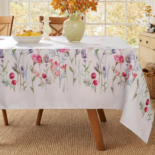 SASTYBALE Summer Floral Tablecloth,60x120 Inch Rectangle,Butterfly & Wildflower Print,Outdoor Table Cloth Waterproof,Spill Proof Washable,Stylish Picnic Table Cloths for Outdoors for Patio