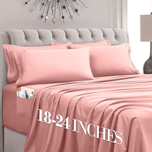 Mocassi Luxury 4-Piece Sheet Set, Ultra Soft 1800 Premium Hotel Quality Microfiber Sheet Set, Fits Mattresses Up to 18 to 24 Inches Extra Deep Pocket - Breathable and Secure Fit, Twin, Dusty Rose