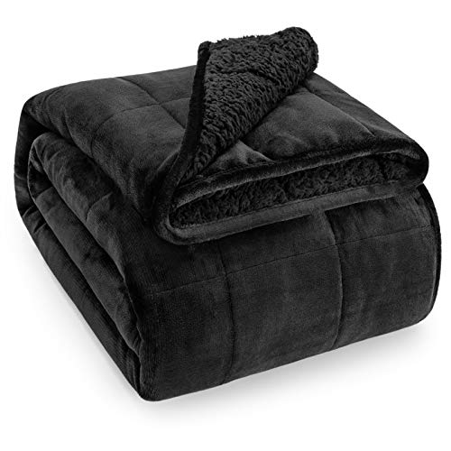 "Wemore Sherpa Fleece Weighted Blanket for Adult 12 lbs Twin 48""x72"" Black - Better Sleep, Relax Body & Mind, Dual Sided Soft Fuzzy Heavy Throw Blankets, Plush Flannel Top, Chunky Fluffy, Warm Hug"