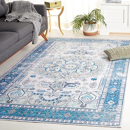 Safavieh Arizona Collection Traditional Rug - Machine Washable & Non Slip - Ideal For High Passage Areas - Arizona Collection - Short Pile Rug, Blue & Beige, 152 x 244 cm