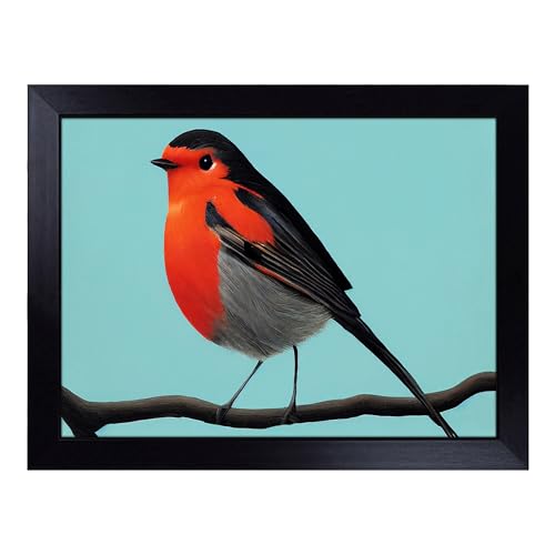Lap Tray with Bean Bag Cushion, Enlightened Robin Bird - Handmade in the UK, Raised Wooden Edge, Padded Cushion, Heat-Resistant Wipe-Clean Surface, for Meals, Laptops and Crafts