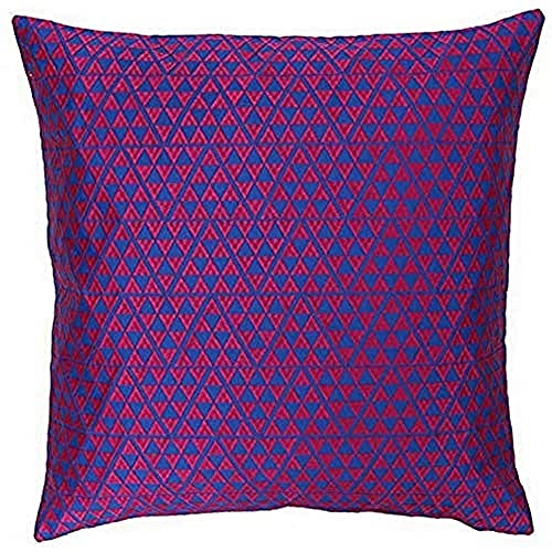 "Riva Paoletti Louvre Cushion Cover Skydiver Blue and Camellia Pink Metallic Jacquard Fabric Geometric Triangle Design 100% Polyester 45 x 45cm (18"" x 18"" inches)"