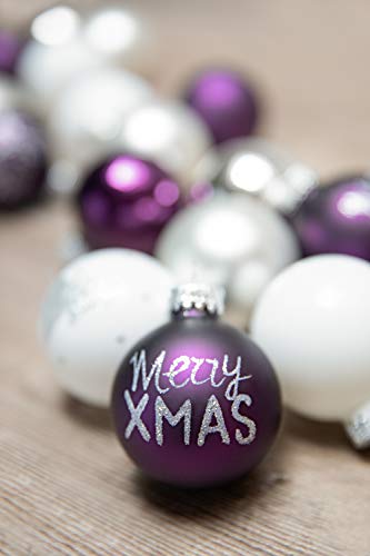 KREBS & SOHN Set of 12 Glass Christmas Baubles - Christmas Tree Decorations Christmas Tree Baubles Christmas Decoration - White, Purple, Silver, (8.0 cm), 1007222