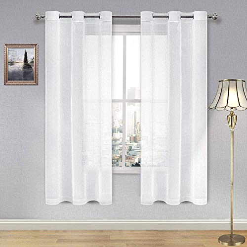 "DWCN White Sheer Curtains for Living Room and Bedroom - Linen Look Faux Voile Window Curtain Panel 46"" x 63"" 2 Panels"