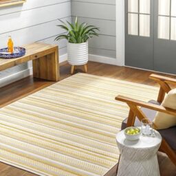 Livabliss Geometric Outdoor Rug - Indoor Outdoor Rug Large, Ibiza 130x180 cm - Patio Rugs, Decking, Outdoor Carpet -Boho Colourful Garden Rugs, Patterned, UV Weather, Stain Durable, Mustard, Ivory Rug