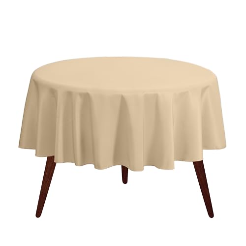 Gee Di Moda Round Tablecloth - 132 Inch Beige Round Table Cloth for 72 to 96 Inch Round Tables - Heavy Duty Washable Fabric - for Buffet Table, Holiday Party, Dinner, Wedding & Baby Shower