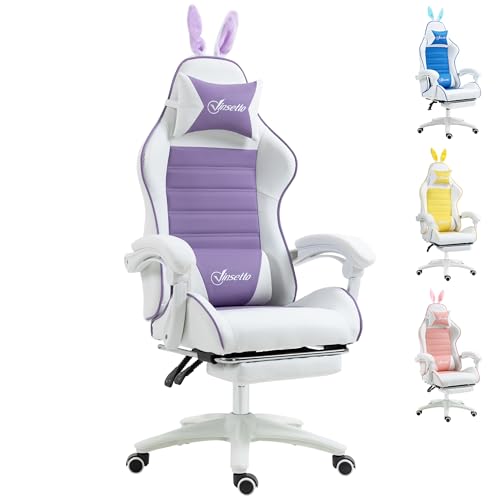 Vinsetto Gaming Chair Rabbit Ears Footrest for Adults Girls Purple White