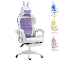 Vinsetto Gaming Chair Rabbit Ears Footrest for Adults Girls Purple White