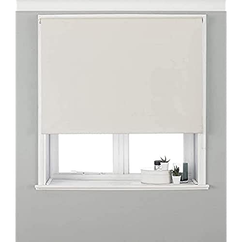 "Eclipse Blackout Roller Blind - Ivory Cream - Ready Made (Fittings Included) - Temperature Control - Adjustable - 100% Polyester - 61cm width x 162cm drop (24"" x 64"" inches) - Made by Riva"