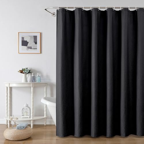 "OWENIE Black Shower Curtain for Bathroom 78 Inches Long, 3D Embossed Textured Fabric Farmhouse Shower Curtain Soft Cloth, Water Repellent, Machine Washable, Hotel Style, 72"" W x 78"" L, Black"