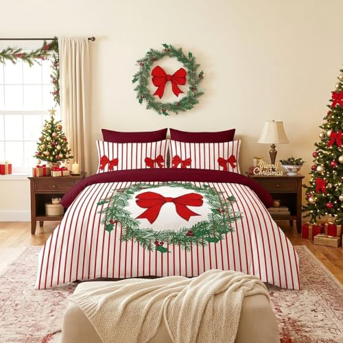 GC GAVENO CAVAILIA Christmas Bow Bedding Kingsize Duvet Cover Sets - Breathable, Lightweight, Reversible Quilt Cover Set - Soft Touch, Christmas King Size Duvet Cover With Pillow Cases,230x220cm