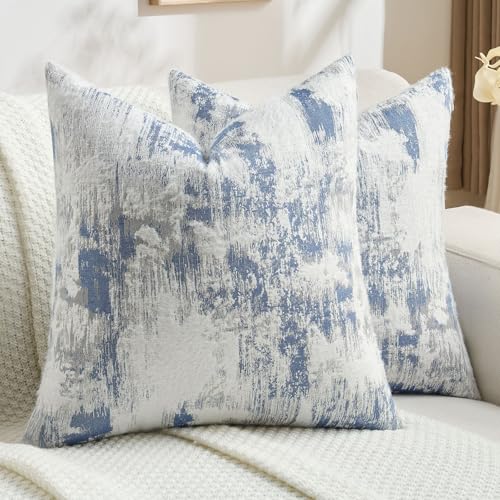 FUTEI Blue White Decorative Throw Pillow Covers 26x26 Inch Set of 2,Soft Faux Cashmere Jacquard - Textured & Cozy Euro Pillow Shams,Modern Home Decor for Couch Bed Living Room