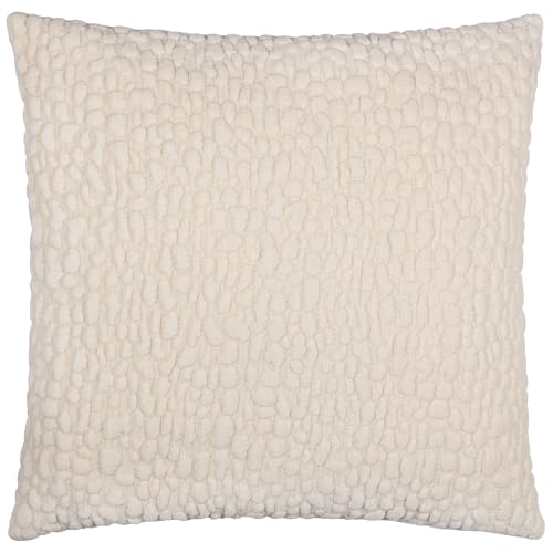 Yard furn Pebble Feather Filled Cushion – Textured Chenille Linen Reverse Neutral Decorative Pillow (Natural – 45x45cm)