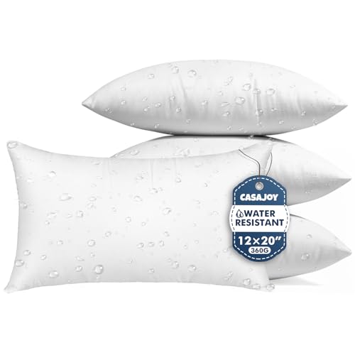 CASAJOY 4 Pack 12x20 Outdoor Pillows, Water Resistant Lumbar Pillows - Waterproof Lumbar Pillows, Decorative Pillow for Patio & Couch, Fluffy & Supportive, Convenient Zipper Design
