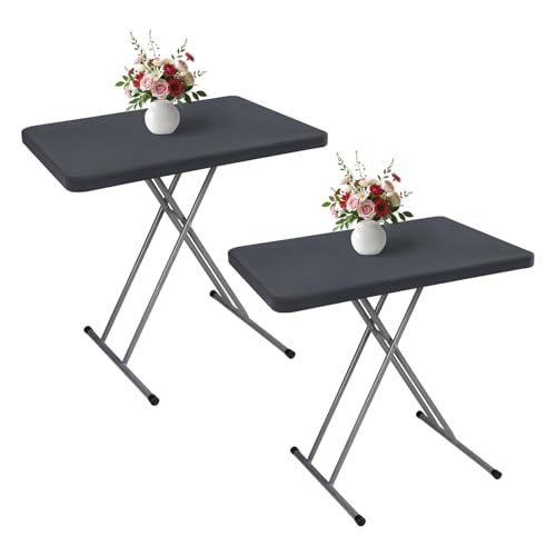 Wolkemer 2 Pack Grey Fitted Tablecloth 20x30 Inch Rectangle Elastic Edges Table Cloth, Spandex Stretch Table Cover with Machine Washable Fabric for Wedding Party Picnic Dining Indoor Outdoor