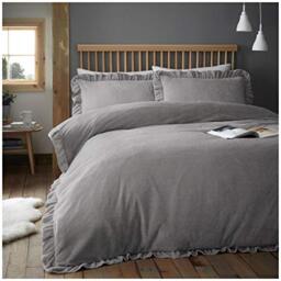 GAVENO CAVAILIA Super Soft Teddy Oco Ruffle Bedding, Fluffy Fleece Duvet Cover, Cosy Frilled Quilt Set Pillowcase, Silver, Single Size, 100% Polyester, 11448273