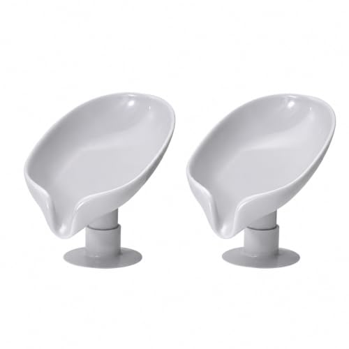 2 Pcs Soap Dish with Drainage, Leaf Shape Soap Holder, Easy-Clean Soap Tray for Bar Soap, Soap Box Container for Shower, Bathroom, Kitchen Sink and Travel-Grey