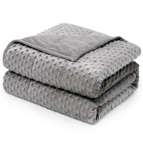 "Wemore Minky Dot Weighted Blanket for Adults 12 lbs Twin Size 48""x72"" Grey - Minky Dot Heavy Throw Blanket, for Stress Relief, Better Sleep, Reading, Napping, Machine Washable, Breathable, Glass Beads"