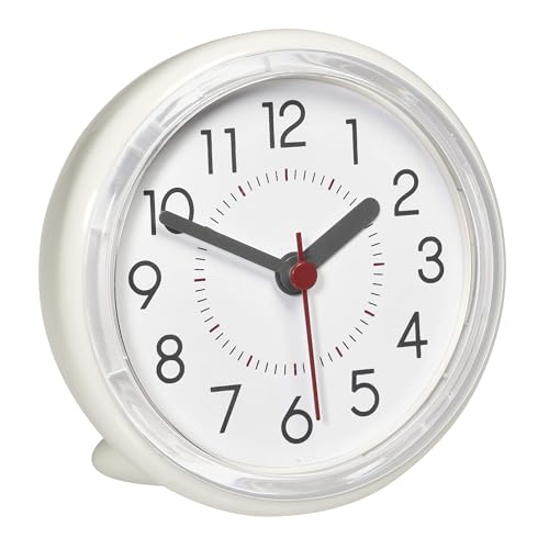 TFA Dostmann Analogue Bathroom Clock 60.3055.02 Water Resistant No Drilling Mounted with Suction Cups Plastic 10.2 x 5.5 mm Cream White