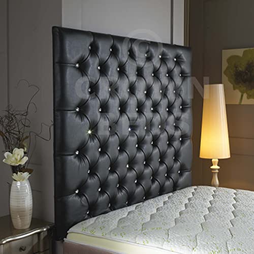 CROWN WALL DIAMANTE LEATHER HEADBOARD IN 2FT6,3FT,4FT,4FT6,5FT,6FT! (black, 2ft6 (small single) 36'' Diamante)