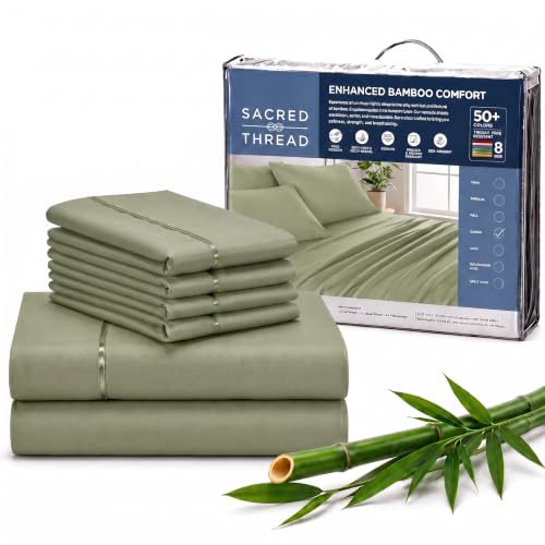 Sacred Thread 6 PC Rayon Derived from Bamboo Bed Sheets Set, Vegan, Cooling, and Organic Bedding for Home and Hotels, +50 Vibrant Colors for Cooling Bed Sheets