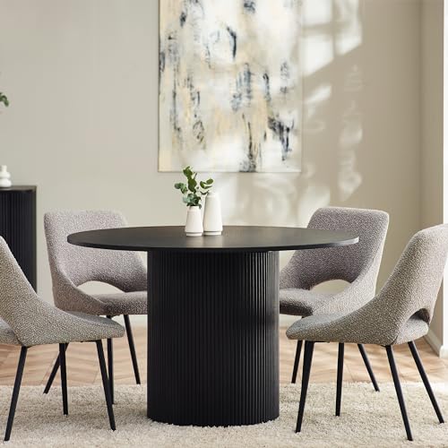 Julian Bowen Louis Black Fluted Round Dining Table, Ash Wood, 120 x 120cm