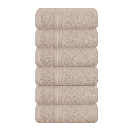 BOUTIQUO Ultra Soft Cotton 6 -Piece Hand Towel Set 16x24 Inch, Ideal for use in Bathroom, Kitchen, Gym, Spa & General Cleaning, Compact & Lightweight Multi Purpose Hand Towels - Tan