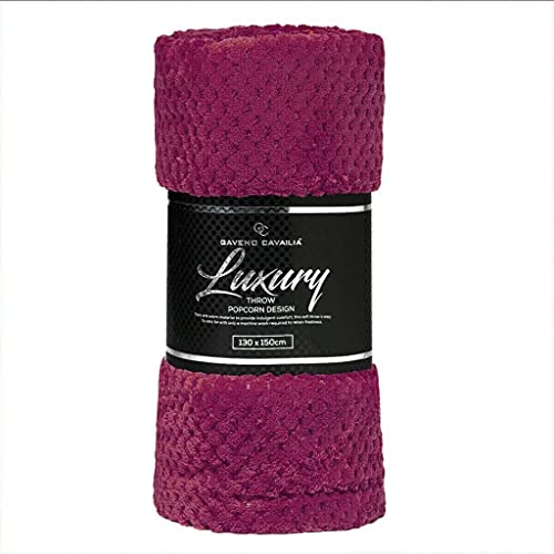 GC GAVENO CAVAILIA Premium Popcorn Honey Comb Sofa Bed Blanket, Easy Care Super Soft & Warm Fluffy Settee Waffle Throw, Berry, 130X150