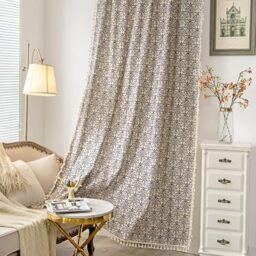 "Sutuo Home Boho Curtain 84 Inches Length Semi-Blackout Bohemian Damask Moroccan Florals Print Darkening Curtains Tassels, Rod Pocket Window Treatment Drapes for Bedroom, 1 Panel 59"" W x 84"" L, Blue"
