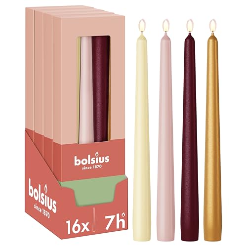 Bolsius Smooth Tapered Candles - Set of 16 - Haptic Luxury - Decorative Household Candles - Long Burn Time - Unscented - Natural Plant-Based Wax - Palm Oil Free