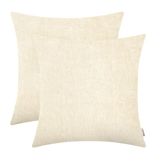 BRAWARM Pack of 2, Chenille Soft Throw Pillow Covers, Chenille Cushion Cover Pillowcase Shells, Decorative Couch Pillows for Living Room Car Sofa Chair 55cm x 55cm Cream