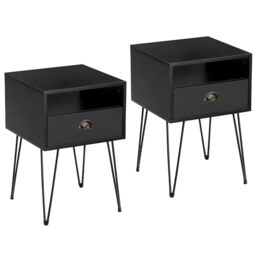 VECELO Bedside Tables Set of 2, Mid-Century Modern Sofa Side/End Cabinet with Drawer and Storage Shelf for Living Room Bedroom
