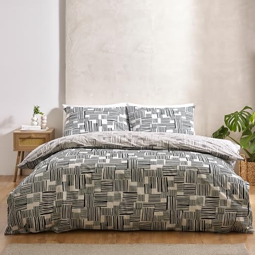 Catherine Lansfield Blocks Reversible Single Duvet Cover Set with Pillowcase Black