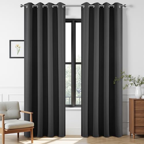 Joydeco Blackout Curtains 90 Inch Length 2 Panels Set, Thermal Insulated Long Curtains& Drapes 2 Burg, Room Darkening Grommet Drapes for Living Room Bedroom Window (W52 x L90 Inch, Dark Grey)